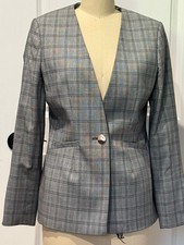 Women's Ted Baker Size 2 Gray Plaid Blazer with Pink jewel pattern Lining