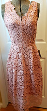 ASTR THE LABEL BLUSH V-NECK LACE FLORAL FIT & FLARE MIDI DRESS, SZ L, NWOT