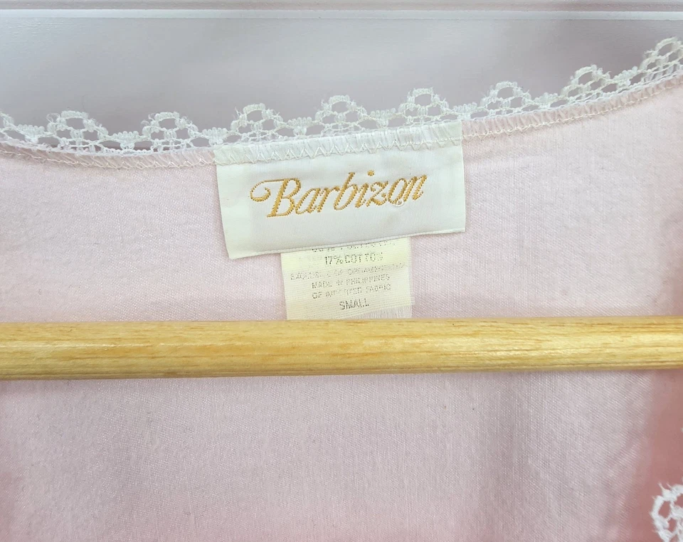 De Colección Barbizon Rosa Satinado Pijama Conjunto para Dormir Talla S Encaje Bordado Manga Larga Retro Foto 2 de 4