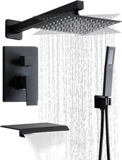 Matte Black Faucet Set Shower Head with Tub Spout and Handle System Square Wall