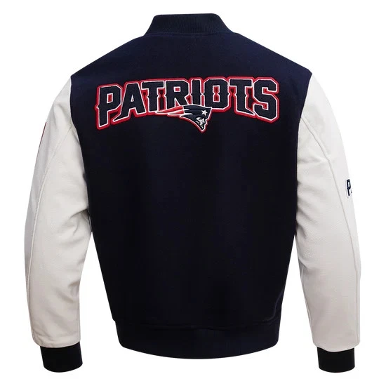 New England Patriots Navy Blue Wool Leather Sleeves Varsity Jacket
