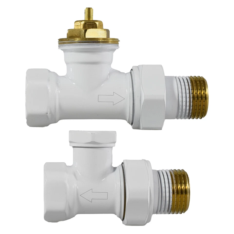 Heizkörper Ventil DURCHGANG SATZ 1/2 Weiss Heizung Thermostat Vorlauf + Rücklauf - Bild 2 von 4