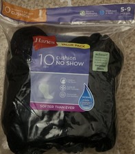 Hanes Womens Cushion No Show Socks 10 pairs Size 5-9 Black Wicking Comfort Cool
