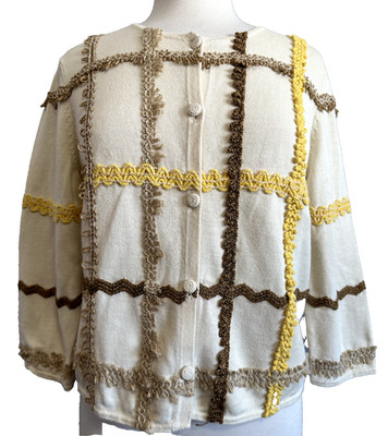 Vtg Michael Simon Women's Sz M Cream Buttons Ugly Cardigan Top Ramie/ Cotton