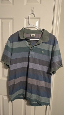 Lacoste Mens Striped Polo Shirt Short Sleeve Green Blue Grey Size [6, modern M]
