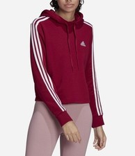 Image of adidas Originals Womens 3-stripes Cropped Hoodie Red Brand New