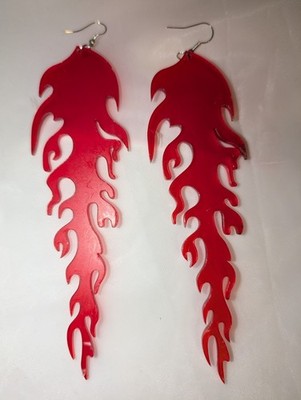  Rote Flamme Acryl Ohrhänger Biker Rock Hot Rod Festival Statement 5-1/4'' 