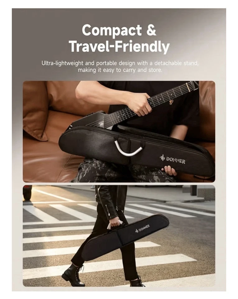 Donner HUSH I Black Ultra-Light Headless Travel Guitar , Quiet Performance - Image 3 of 4