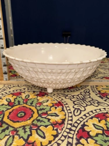 Vintage Jeanette Buttons and Bows Shell Pink Milk Glass Holiday 11" Footed Bowl