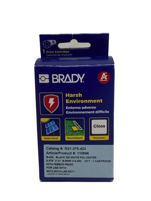 BRADY Harsh Environment Printer Cartridge w/Ribbon 0.375  x 21  M21-375-423