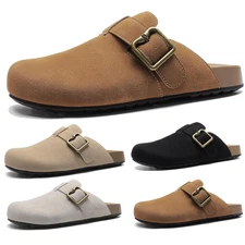 Women Lightweight Suede Clog Mule Shoes Slip On Widened Toe Flat Shoes