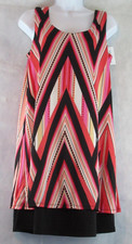 NY Collection Women's Sleeveless Layered Look Shift Dress, Pink Multi, Medium