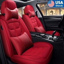 Red Pu Leather 5-seats Car Frontrear Seat Cover Auto Cushion W Headrest Pillow Red Pu Leather 5-seats Car Frontrear Seat Cover Auto Cushion W Headrest Pillow