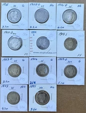 Lot of 11 Barber Silver Quarters 1894-1916 90% Silver Free Shipping