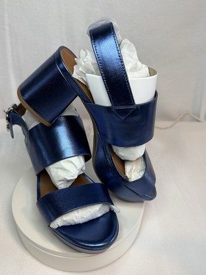 Aerosoles Women s Metallic Blue Platform Block Heel Sandal Ankle Strap Sz 7M NEW