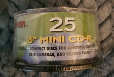 Vintage Spindle Pack of 25 Blank 3-inch (8 cm) mini CD-R Discs CompUSA brand