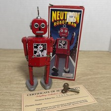 Schylling Neutron Robot Man Tin Wind-Up Toy Red 1999 with Box  Certificate