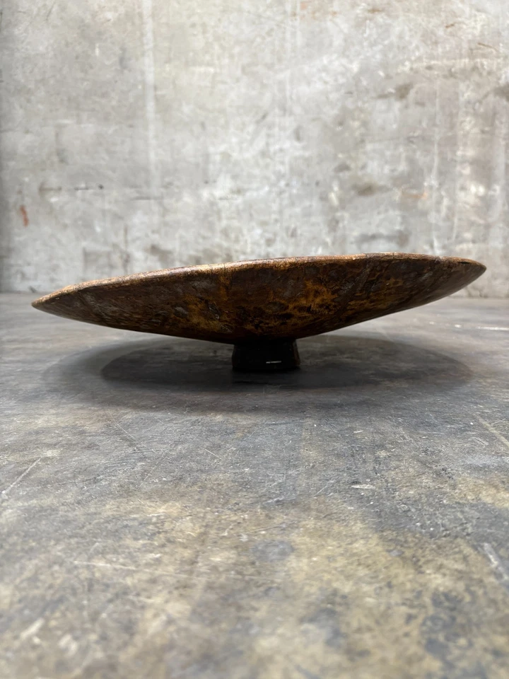 VINTAGE GRANDE TIGELA DE MADEIRA PRIMITIVA CRUA COM CONCHA - BOM ESTADO - Imagem 3 de 4