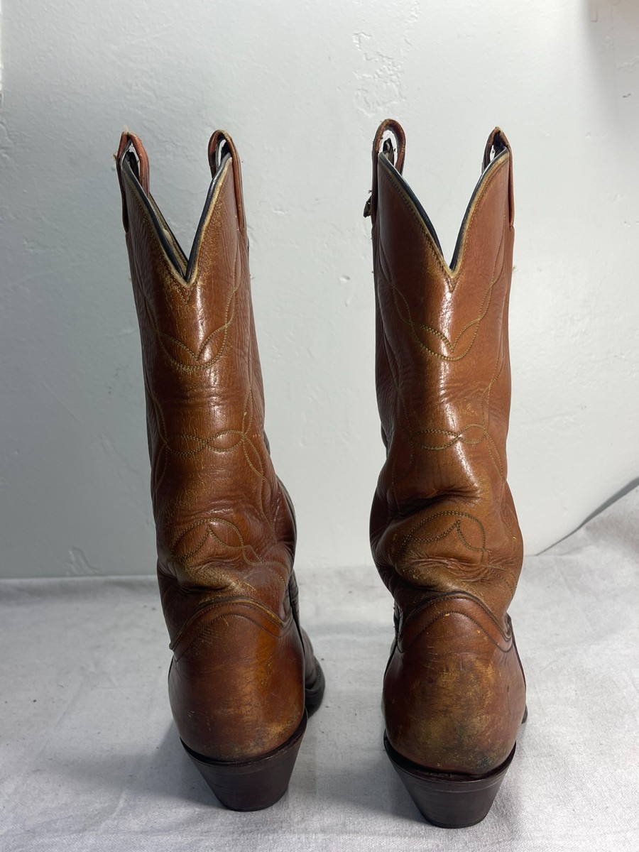 Vintage 70s Tony Lama Black Cowboy Boots Style 5055 Brown Leather