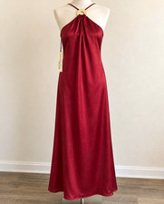 June Hudson Burgundy Satin Halter Maxi Sleeveless Dress, Size M