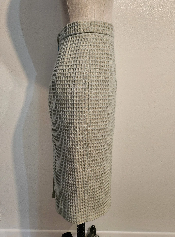 Louis Féraud Blue Yellow Knit Pencil Midi Skirt  - Image 2 of 4