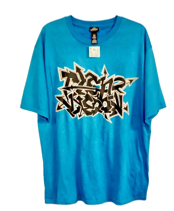 Graphic T Shirt Men’s Large Streetwear Hip Hop Tee NWT XL Teal Blue Graffiti