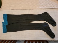 Vintage early 1900s silk stockings Indian Queen black/aqua top ribbed 26" L