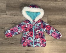 London Fog Full Zip Faux Fur Hood Insulated Coat Girls Size 3T Purple Blue