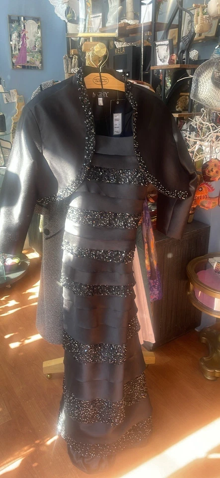 MDNY Evening Mother of The Bride Black Dress With Bolero Jacket - Image 3 of 4