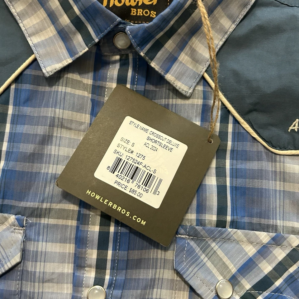 NEW Howler Bros ACL Yellow Rose Western Plaid Pearl Snap Button Up Shirt Small - Image 3 of 4
