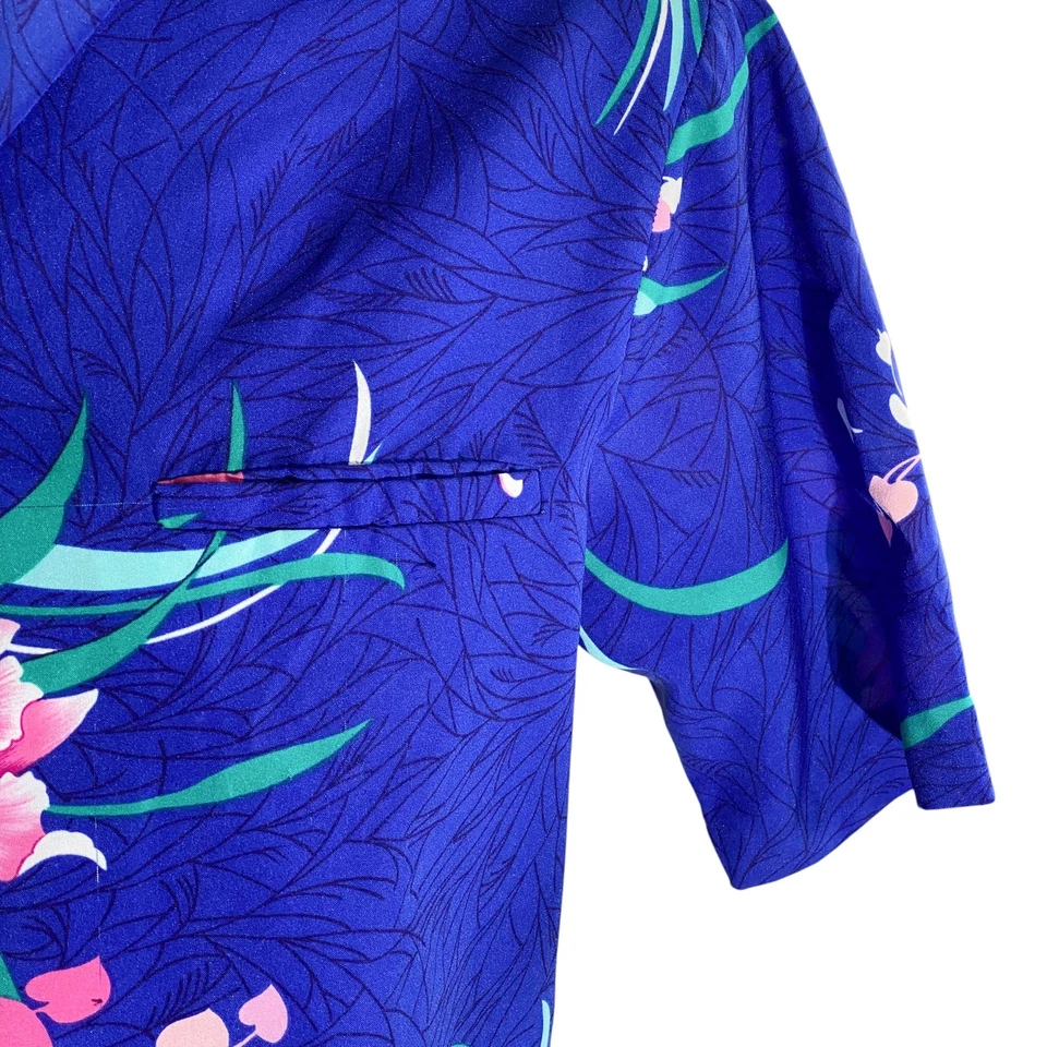 Camisa Hawaiana Vintage Hilo Hattie Flores Tropicales Azul Rosa Verde Foto 3 de 4