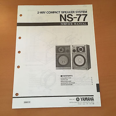 Yamaha NS-77 Speaker Service Manual - Factory Original - Rare! | eBay