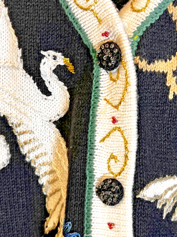 Storybook Knits Women Small Black Oriental Cardigan Sweater VTG 90s Tapestry - Image 3 of 4