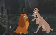 LADY AND THE TRAMP BELLA NOTTE CELS ON 16FLD DISNEY PRODUCTION BG, MINT, FRAMED