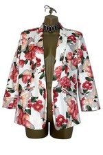 Quiz Uk 10 Bright White & Coral Multicoloured Floral & Leaf Print Blazer Jacket