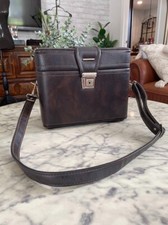 Vintage Brown Leather Hard Case Shoulder Strap Camera Bag