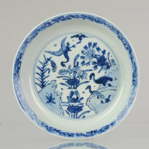Antique Chinese Porcelain 17th Century Dish Goose Geese Wanli or Ming Tianqi