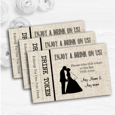 Baumwolle Chic personalisierte Hochzeit Bar kostenlose Getränke Token