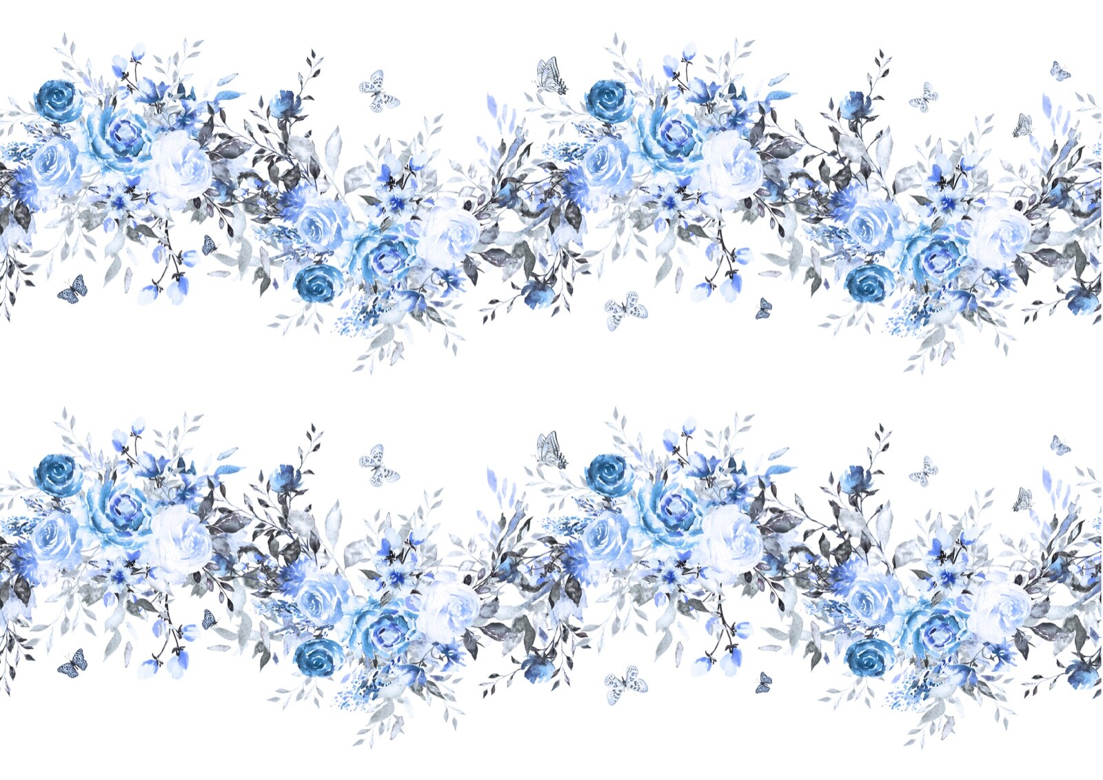 A4 Edible Decor Icing Sheet Vintage BLUE Rose Flower Ribbon Border ...