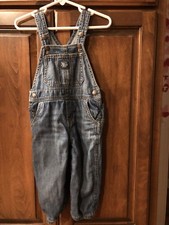 Oshkosh B gosh Jersey Lined Blue Denim Bib Overalls Cuffs 18m Boys Girls SOFT