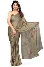 Indian Chiffon Saree With Unstitched Blouse Piece Party Wedding Wear For Women