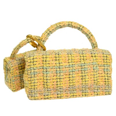 Chanel Yellow Tweed Classic Single Flap 2 in 1 Handbag Set