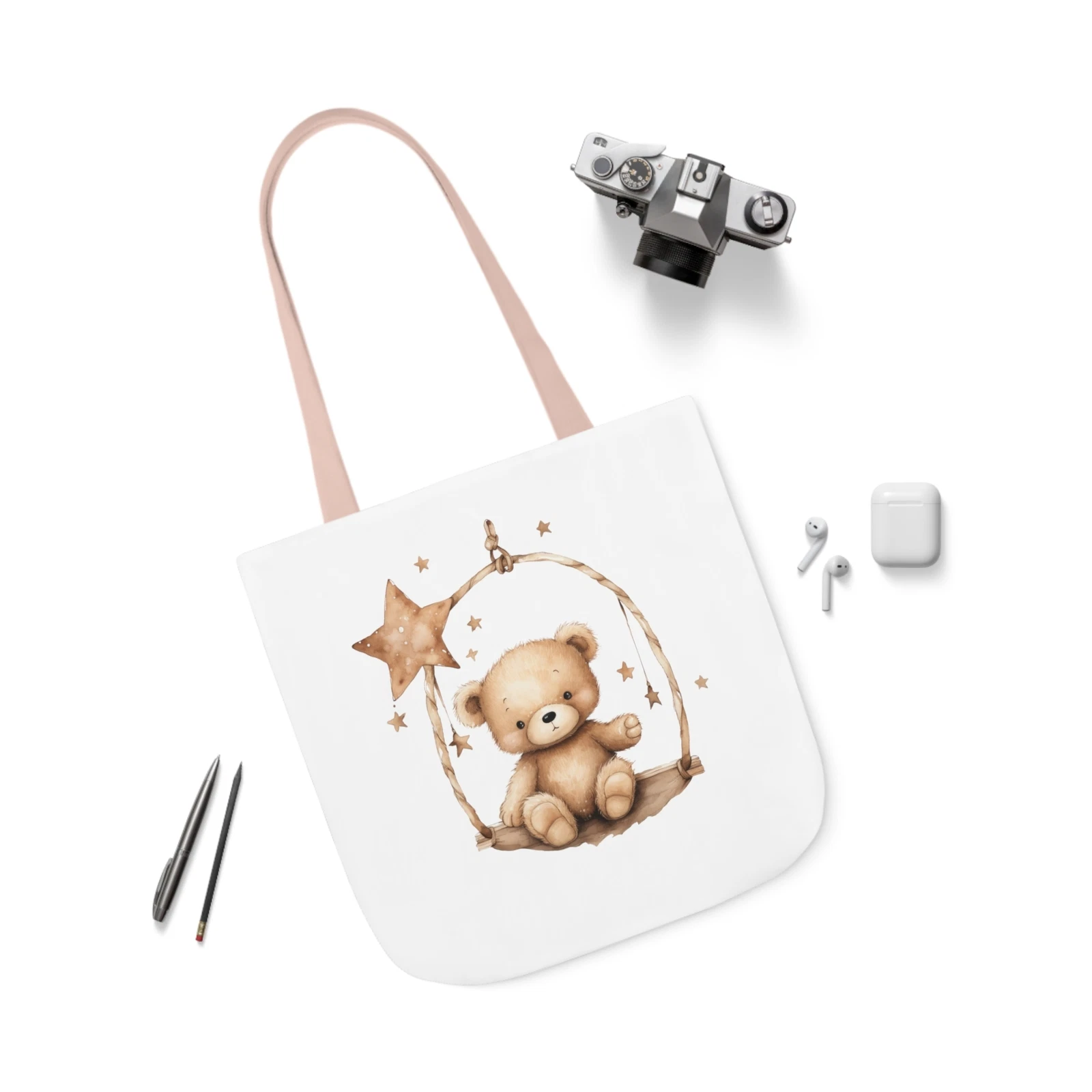 Brown Teddy Bear Polyester Canvas Tote Bag (AOP)
