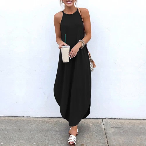 Damen Sommer Shirt Kleid Mode Sommerkleid Urlaub Strand Maxi Lang Slip - Bild 9 von 23