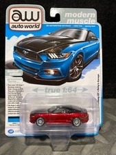 1/64 AUTO WORLD MODERN MUSCLE 2015 FORD MUSTANG GT PETTY GARAGE BLUE CHASE CAR