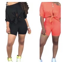 Women Two Piece Biker Short Set Peach, Black