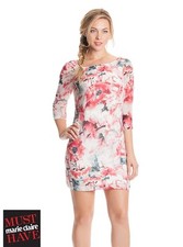 Guess Floral Mini Shift Dress InBloom 3/4 Sleeve Summer Small Size 2