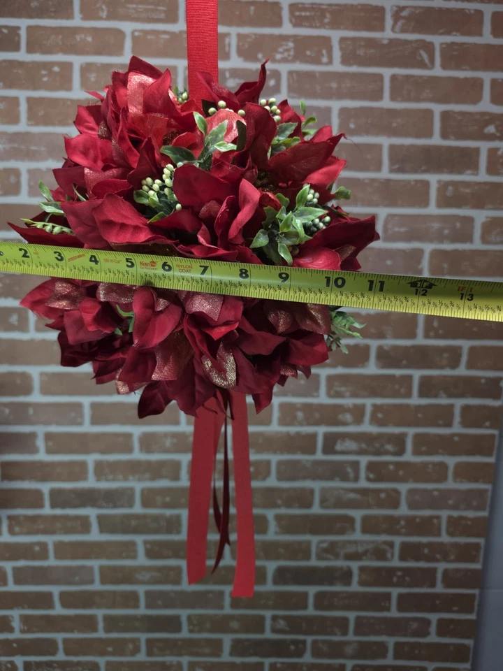 Bola de beso Navidad flor de pascua imitación casera bola de beso con cinta roja Foto 4 de 4