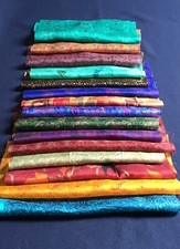15 Assorted Recycled Pure Silk Sari Pieces. Size 10"x 10"(25cm x25cm) minimum.