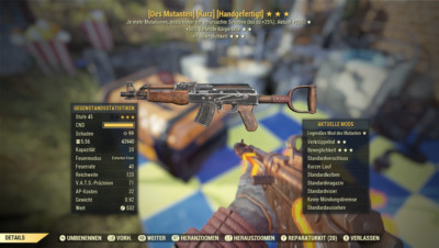 fallout 76 pc Handgefertigte des Mutanten, +50% verletzte Körperteile